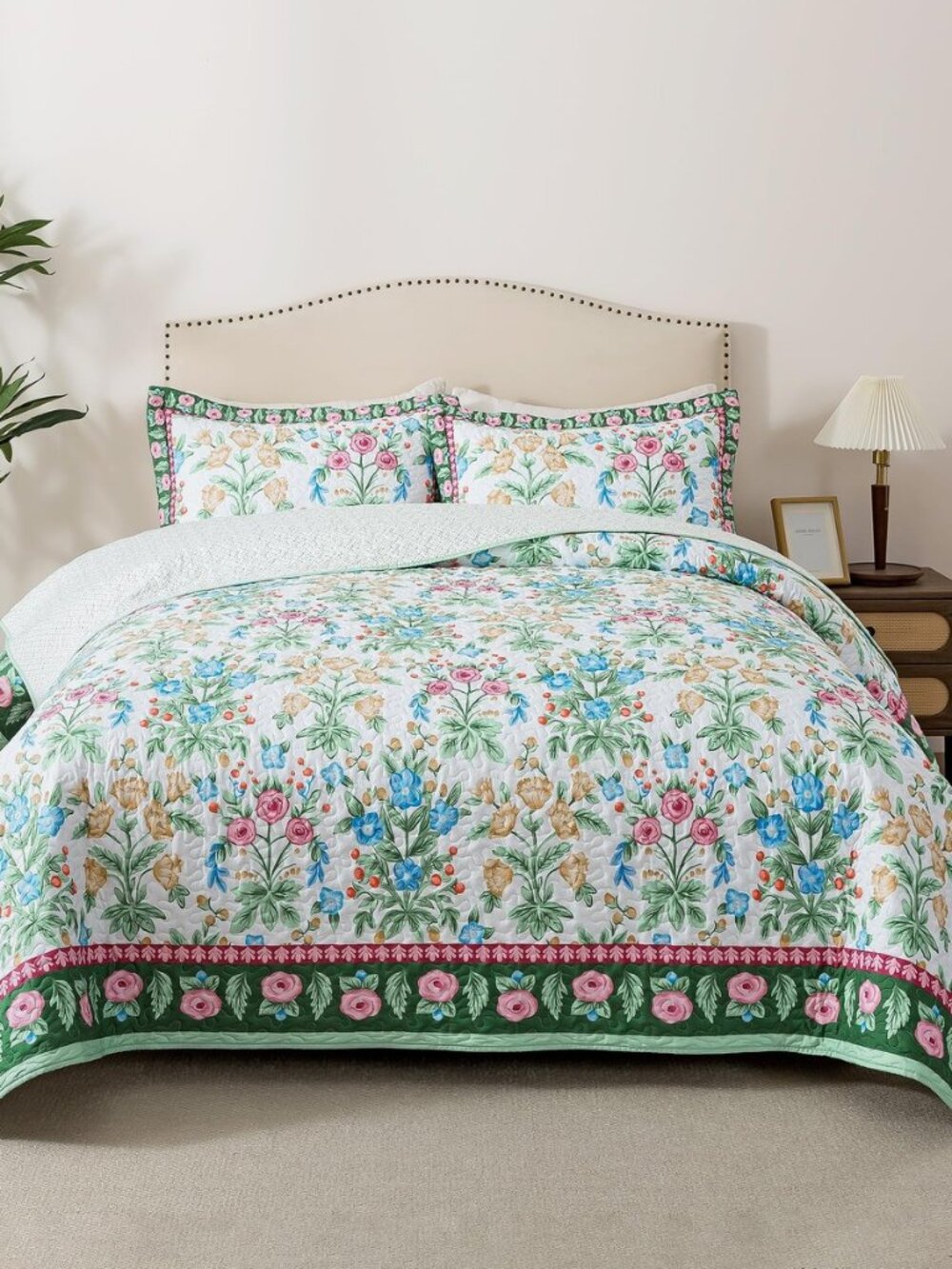 Floral Quilt Queen Size - Microfiber Quilt Sets 3-Piece, Spring Bedspreads